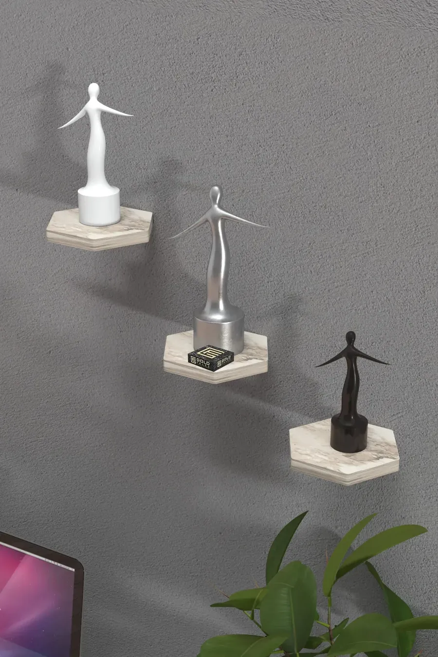 Geometrik Altıgen Duvar Rafı Kombinasyonu