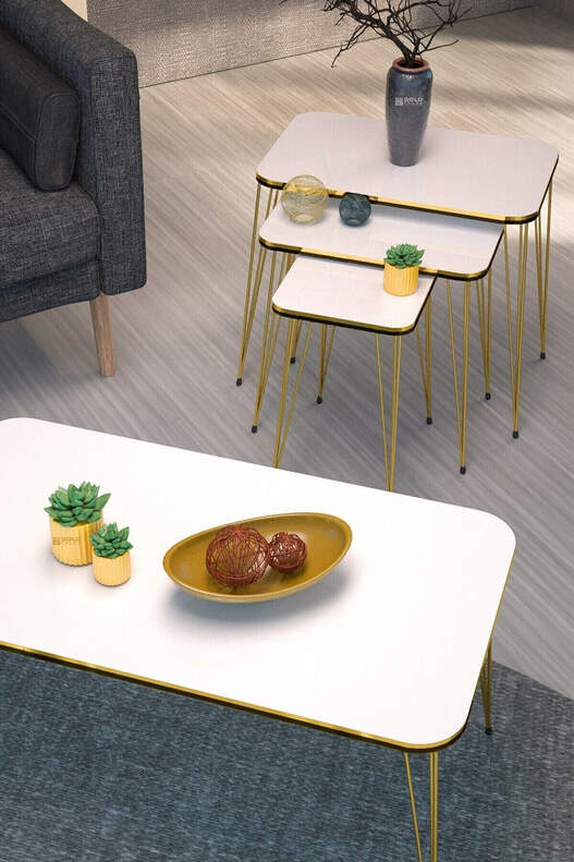 Square Gold Wire Double Gold Coffee Table Set Square Gold Wire Double Gold Coffee Table Set