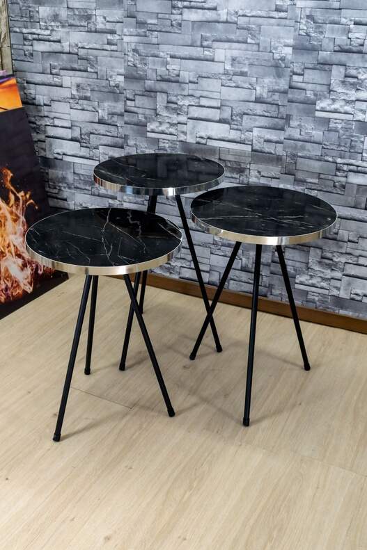 Siyah Metal Gümüş Zigon Sehpa