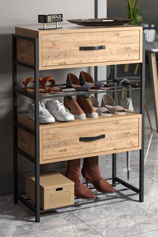 Wood-Metal 4 Shelf 2 Door Shoe Rack