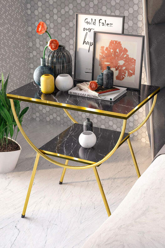Double Strip Metal Side Table Bedside Table Double Strip Metal Side Table Bedside Table