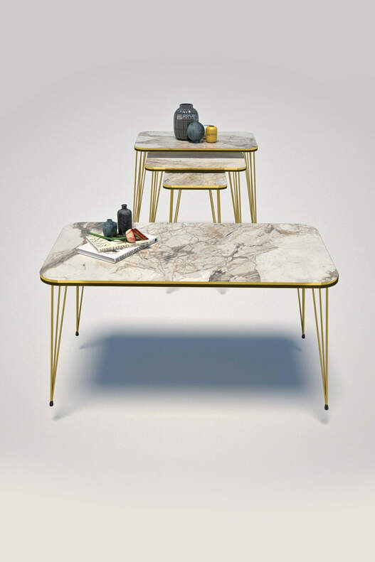 Square Gold Wire Double Gold Coffee Table Set Square Gold Wire Double Gold Coffee Table Set