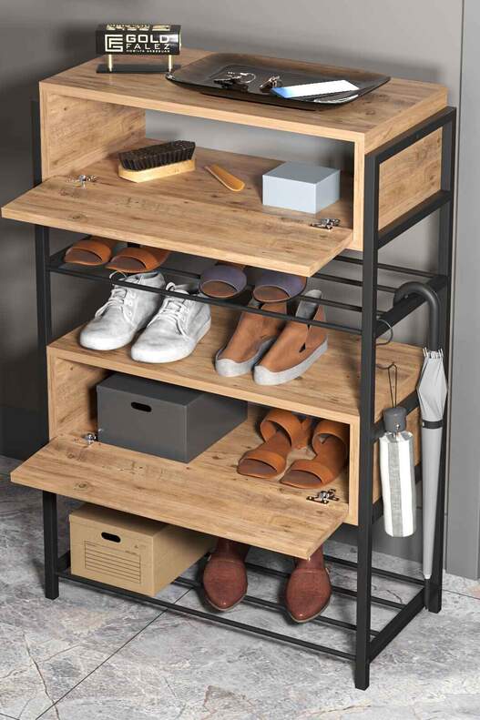 Wood-Metal 4 Shelf 2 Door Shoe Rack
