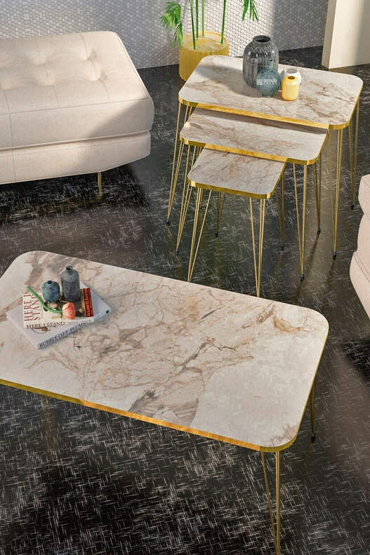 Square Gold Wire Coffee Table Set Square Gold Wire Coffee Table Set