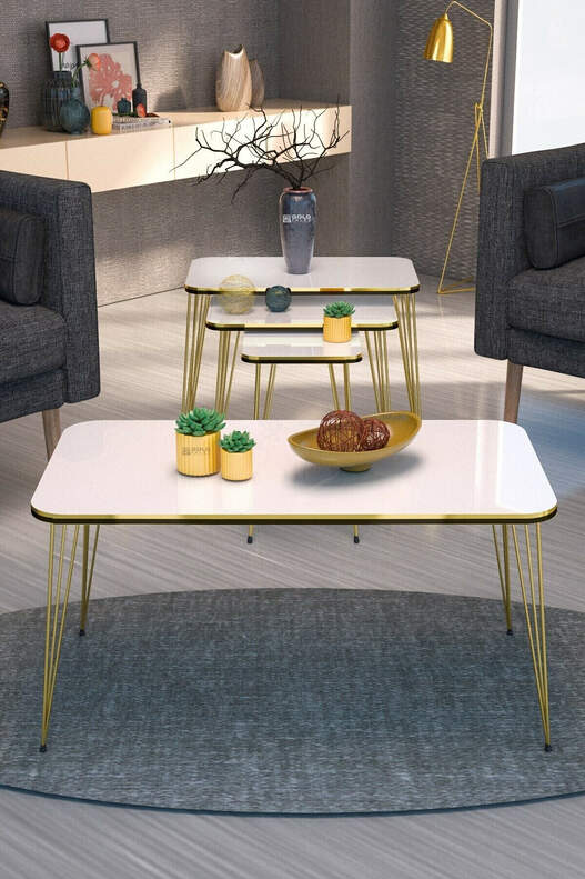 Square Gold Wire Double Gold Coffee Table Set Square Gold Wire Double Gold Coffee Table Set