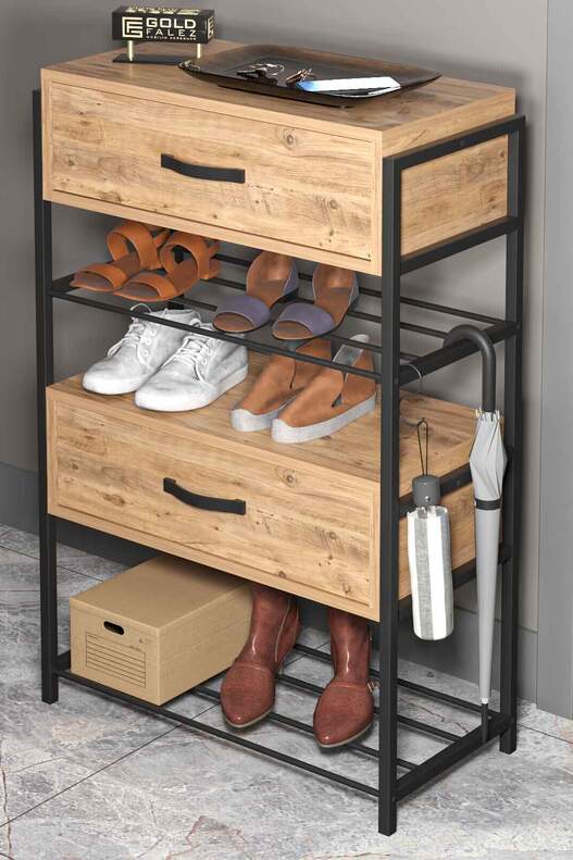 Wood-Metal 4 Shelf 2 Door Shoe Rack
