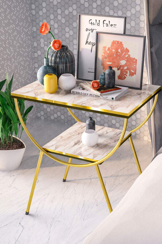 Double Strip Metal Side Table Bedside Table Double Strip Metal Side Table Bedside Table