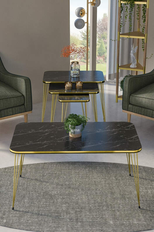 Square Gold Wire Double Gold Coffee Table Set Square Gold Wire Double Gold Coffee Table Set