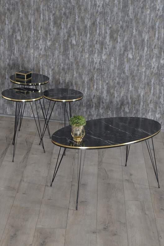 Black Wire Double Gold Coffee Table Set Ellipse Black Wire Double Gold Coffee Table Set Ellipse