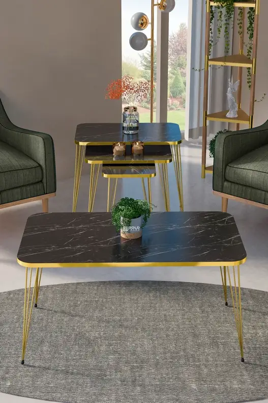 Square Gold Wire Coffee Table Set Square Gold Wire Coffee Table Set