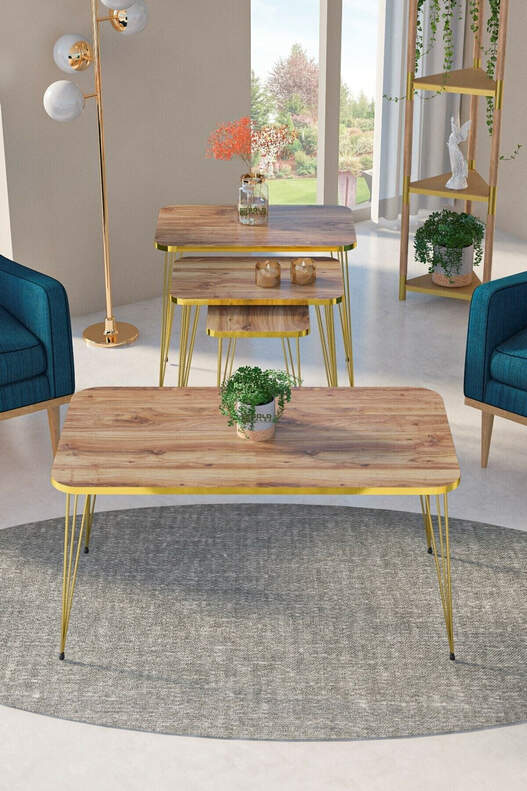 Square Gold Wire Coffee Table Set Square Gold Wire Coffee Table Set