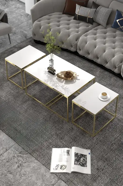 Flora Center and Zigon-Side Table Set Gold White Flora Center and Zigon-Side Table Set Gold White