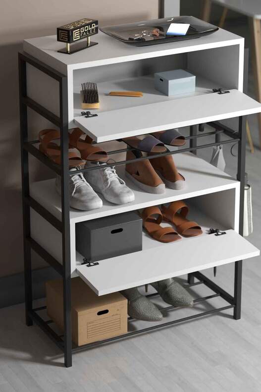 Wood-Metal 4 Shelf 2 Door Shoe Rack