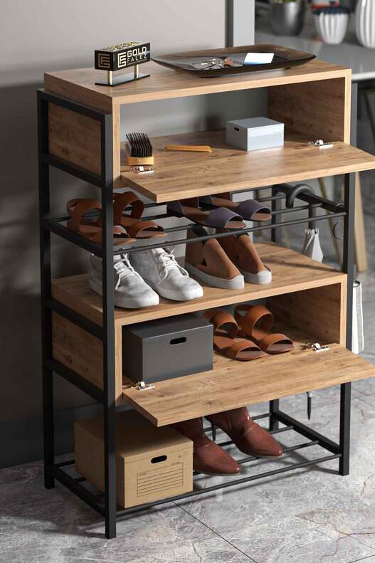 Wood-Metal 4 Shelf 2 Door Shoe Rack