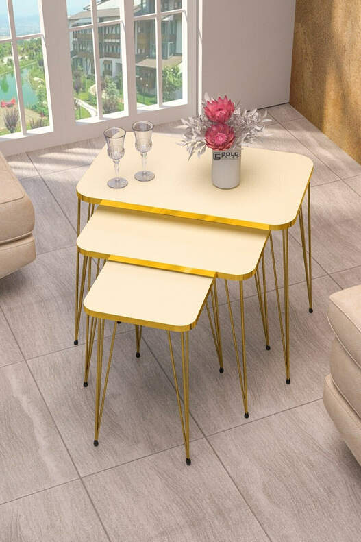 Square Gold Wire Coffee Table Set Square Gold Wire Coffee Table Set