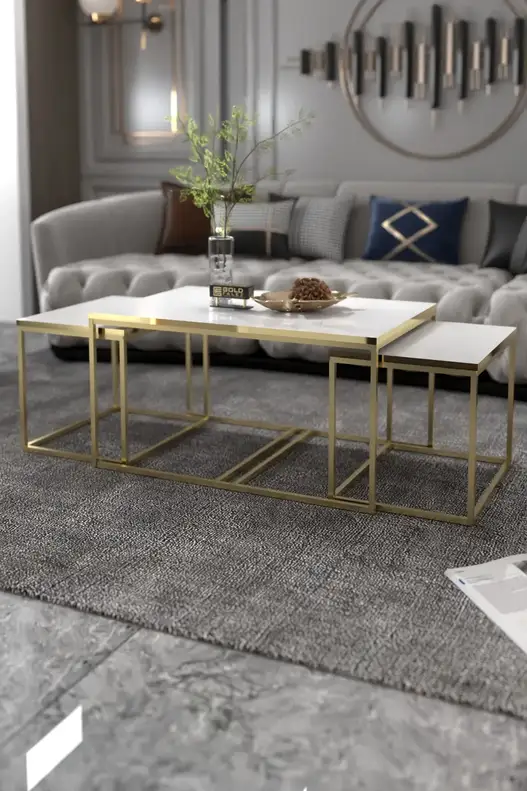 Flora Center and Zigon-Side Table Set Gold White Flora Center and Zigon-Side Table Set Gold White
