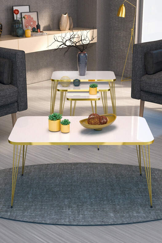 Square Gold Wire Coffee Table Set Square Gold Wire Coffee Table Set