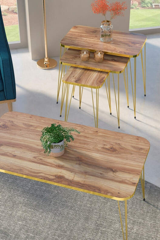Square Gold Wire Coffee Table Set Square Gold Wire Coffee Table Set