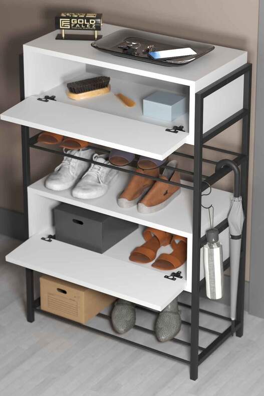 Wood-Metal 4 Shelf 2 Door Shoe Rack
