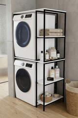 Çamaşır Makinesi Dolabı Yan Raflı Dolap Metal