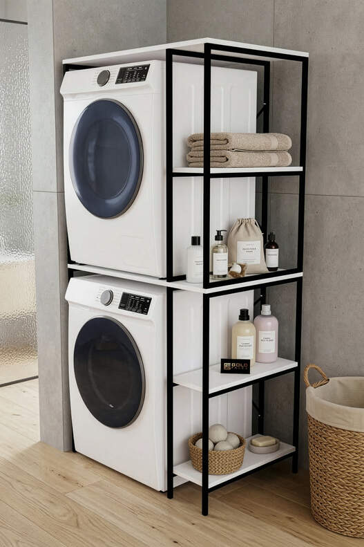 Çamaşır Makinesi Dolabı Yan Raflı Dolap Metal