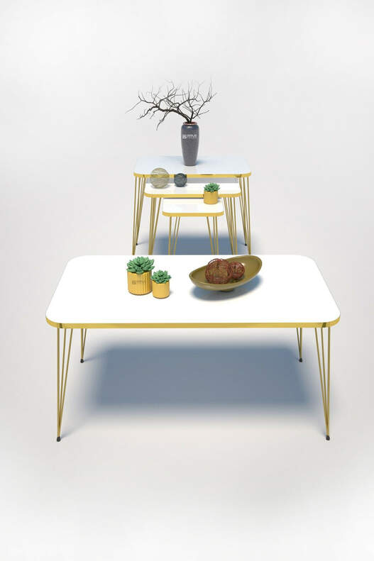 Square Gold Wire Coffee Table Set Square Gold Wire Coffee Table Set