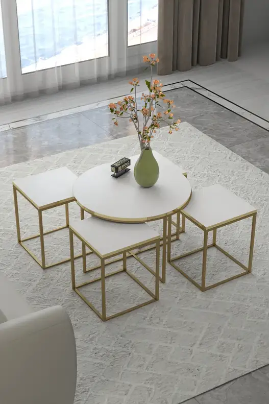 Oval Lux 5'li Orta ve Zigon Sehpa Seti