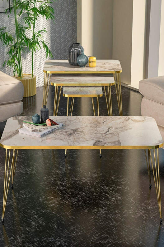 Square Gold Wire Coffee Table Set Square Gold Wire Coffee Table Set