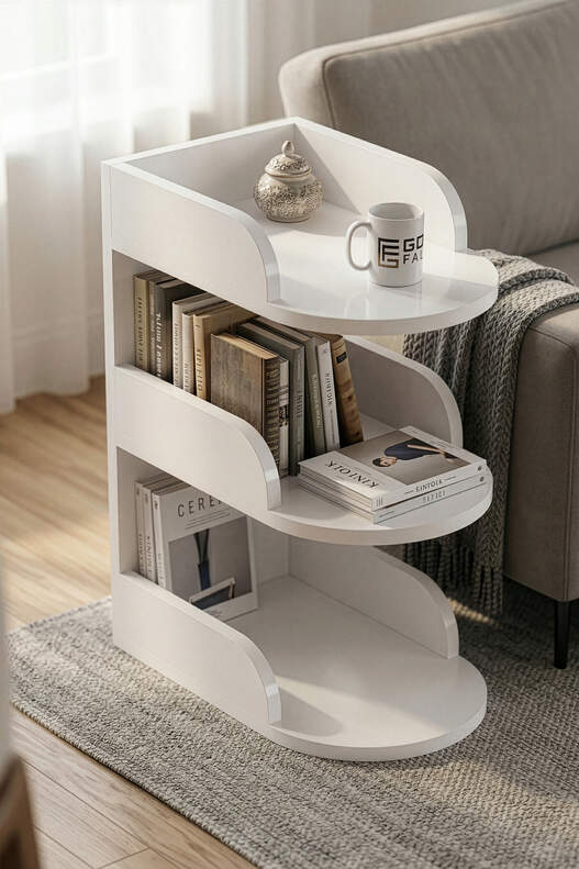 Modern 3 Katlı Kitaplıklı Yan Sehpa