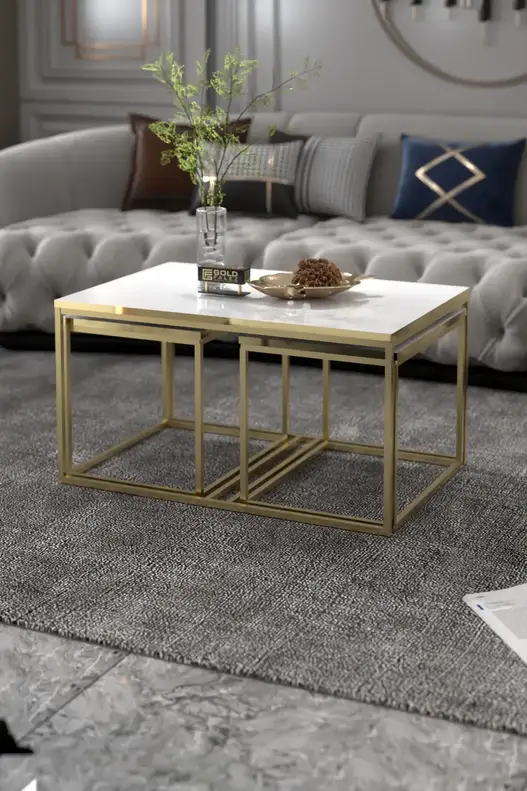 Flora Center and Zigon-Side Table Set Gold White Flora Center and Zigon-Side Table Set Gold White