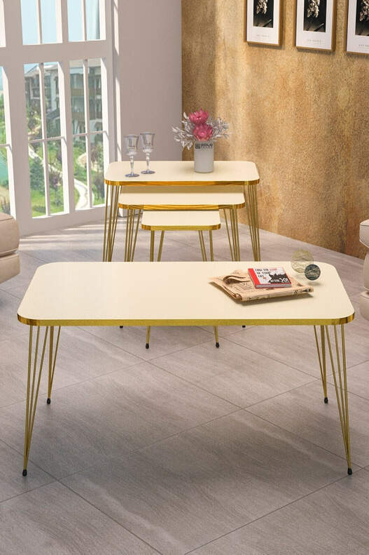 Square Gold Wire Coffee Table Set Square Gold Wire Coffee Table Set