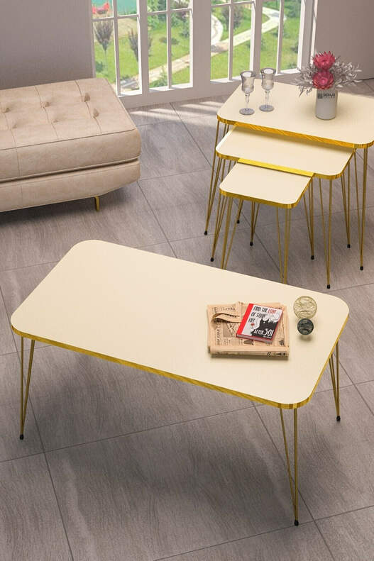 Square Gold Wire Coffee Table Set Square Gold Wire Coffee Table Set