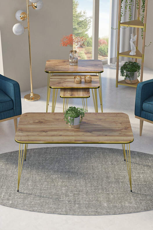 Square Gold Wire Double Gold Coffee Table Set Square Gold Wire Double Gold Coffee Table Set