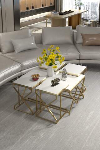 V Lux Gold5 Piece Center and Zigon Coffee Table Set