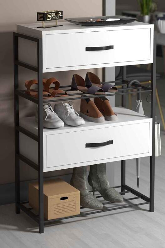 Wood-Metal 4 Shelf 2 Door Shoe Rack