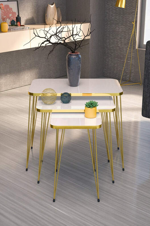 Square Gold Wire Coffee Table Set Square Gold Wire Coffee Table Set