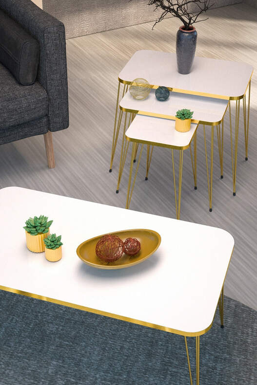 Square Gold Wire Coffee Table Set Square Gold Wire Coffee Table Set