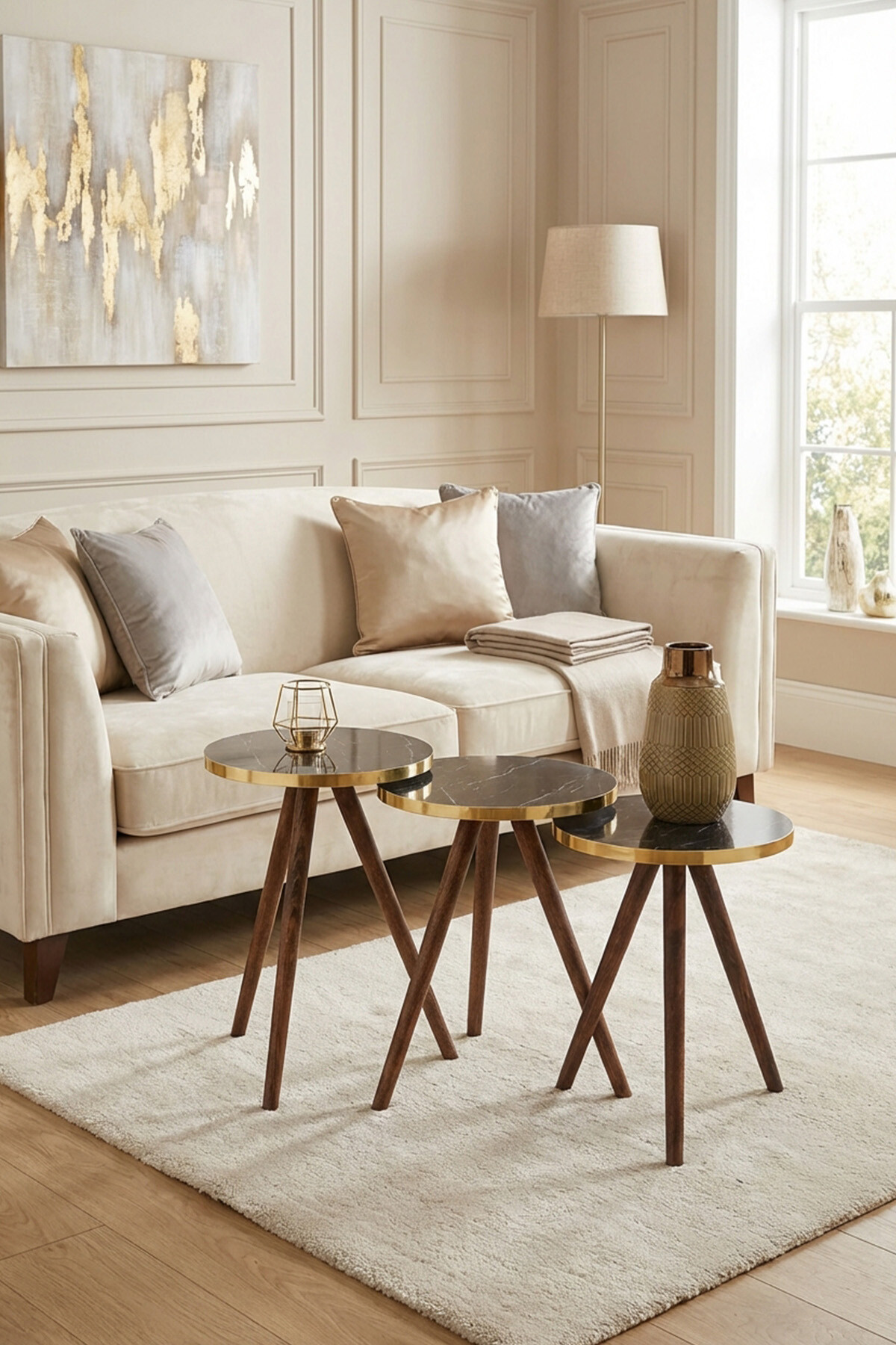 Golden Wooden Bendir Nesting Table | Modern and Stylish Design